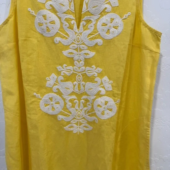 Soft Surroundings Maxi Dress Small Yellow Embroidered Linen Resort Vacation - Picture 3 of 7